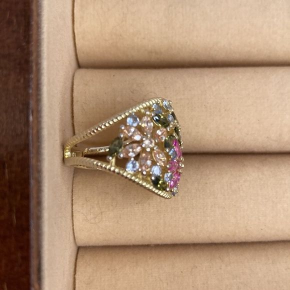 Cate d' Argent Ring 14k Gold Plated Over 925 Sterling Multi Colored Stones Ring - Picture 8 of 13